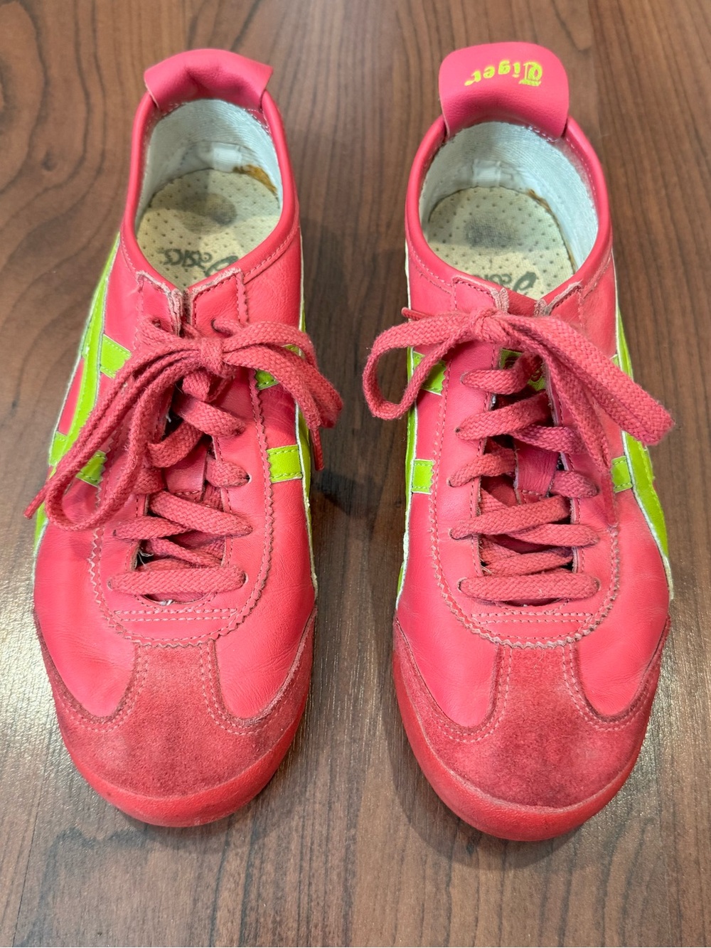 Onitsuka Tiger Hot Pink and Lime Green Lace-Up Sneakers size 8.5